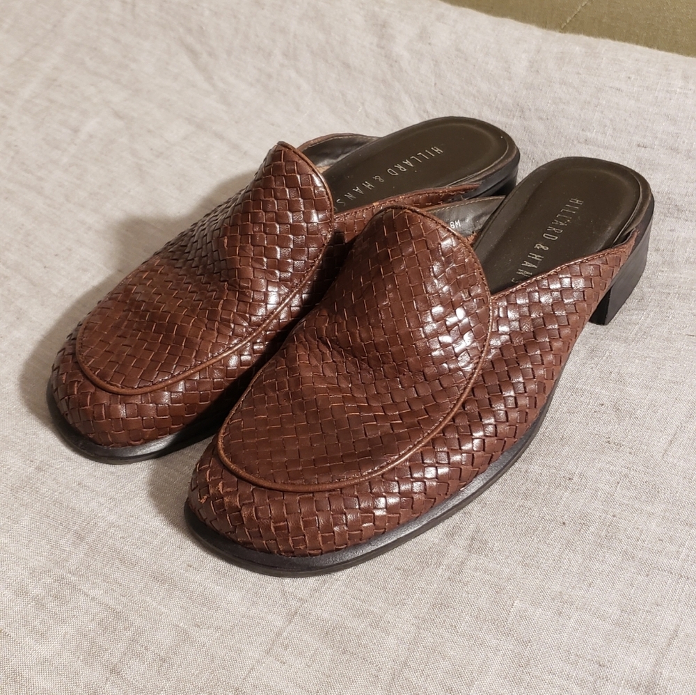 Hillard&Hanson Leather Made In Brazil Slip On Flat Weave Texture Vintage